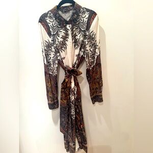 Kobi Halperin Elegant Paisley Print Long Sleeve Dress. Size L (10)